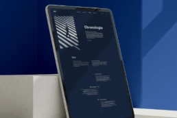 Mockup de la page d’accueil refondue d’un site web pour une agence de sécurité, affiché sur une tablette.
